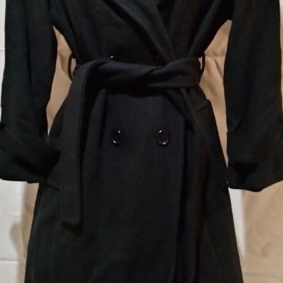 Women Wool Double Breasted Button Long Coat with Belt - Picture 6 of 7